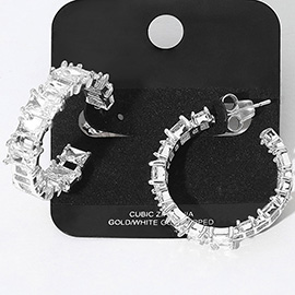 Gold Dipped Square CZ Stone Cluster Around Evening Hoop Earrings