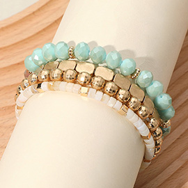 4PCS - Metal Faceted Beaded Stretch Multi Layered Bracelets