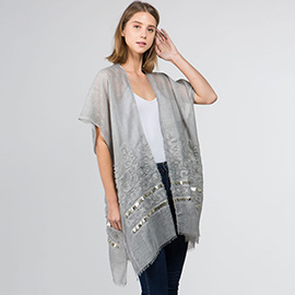Flower Embroidered Open Front Kimono Poncho