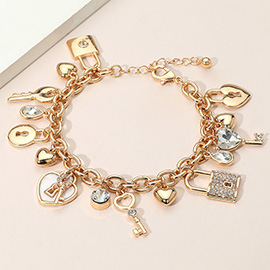 Heart Key and Lock Charm Station Bracelet