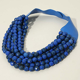 Marbled Faceted Ball Beaded Multi Layered Faux Leather Magnetic Necklace
