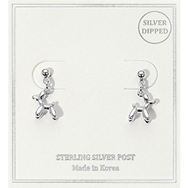 Silver Dipped Balloon Dog Dangle Earrings