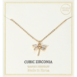 18K Gold Dipped CZ Stone Dragonfly Pendant Necklace
