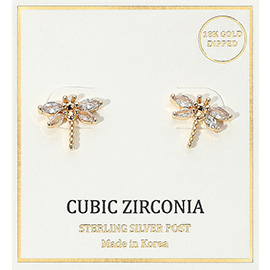 18K Gold Dipped CZ Stone Dragonfly Stud Earrings