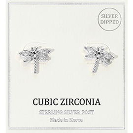 Silver Dipped CZ Stone Dragonfly Stud Earrings