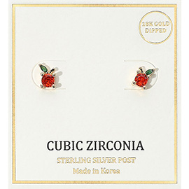 18K Gold Dipped Mini Apple CZ Stone Stud Earrings