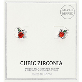 Silver Dipped Mini Apple CZ Stone Stud Earrings