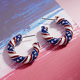 Glittered Enamel American USA Twisted Hoop Earrings