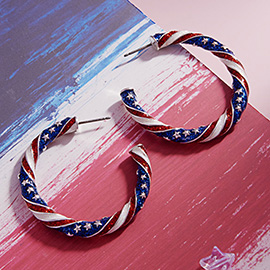 Glittered Enamel American USA Twisted Hoop Earrings