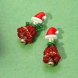 Faceted Beaded Christmas Bell Dangle Earrings
