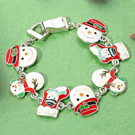 Whimsical Enamel Snowman Link Magnetic Bracelet
