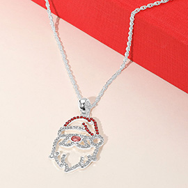 Sparkling Santa Face Pendant Necklace