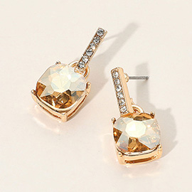 Cushion Square Stone Dangle Evening Earrings