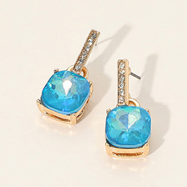 Cushion Square Stone Dangle Evening Earrings