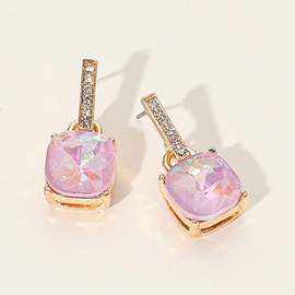 Cushion Square Stone Dangle Evening Earrings
