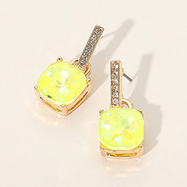 Cushion Square Stone Dangle Evening Earrings