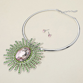 Oval Stone Centered Abstract Pendant Necklace