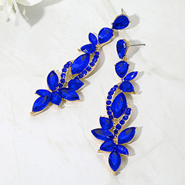 Elegant Floral Stone Cluster Long Drop Evening Earrings