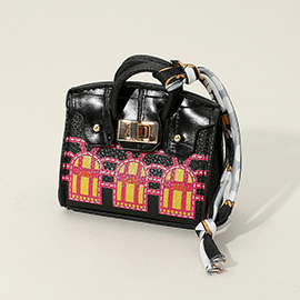 House Printed Faux Leather Elegant and Stylish Mini Purse / Bag Charm