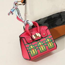 House Printed Faux Leather Elegant and Stylish Mini Purse / Bag Charm