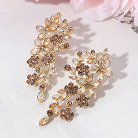 Elegant Floral Stone Cluster Drop Evening Earrings
