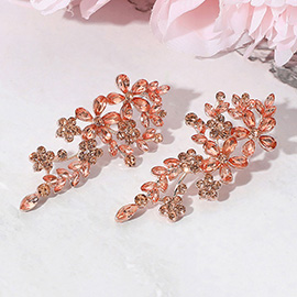 Elegant Floral Stone Cluster Drop Evening Earrings