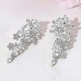 Elegant Floral Stone Cluster Drop Evening Earrings