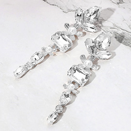 Pearl Accent Elegant Stone Cluster Drop Evening Earrings