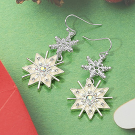 Double Snowflake Link Drop Dangle Earrings
