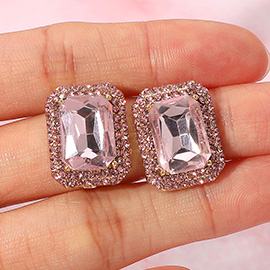 Iridescent Rectangular Rhinestone Evening Stud Earrings