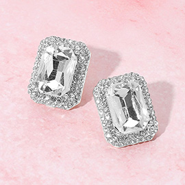 Iridescent Rectangular Rhinestone Evening Stud Earrings
