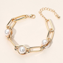 Pearl Cluster Link Paperclip Chain Bracelet