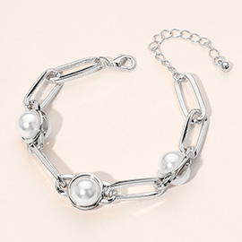 Pearl Cluster Link Paperclip Chain Bracelet