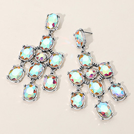 Iridescent Oval Stone Cluster Chandelier Dangle Earrings