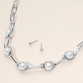 Pearl Cluster Link Paperclip Chain Necklace