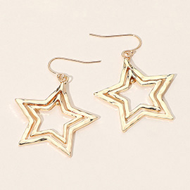 Hammered Metal Double Star Dangle Celestial Earrings