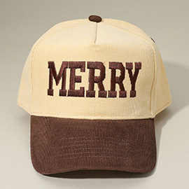 MERRY Message Embroidered Corduroy Baseball Cap