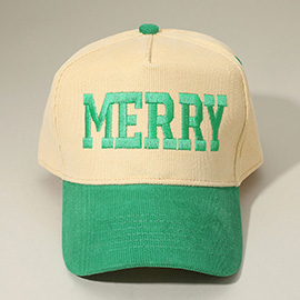 MERRY Message Embroidered Corduroy Baseball Cap