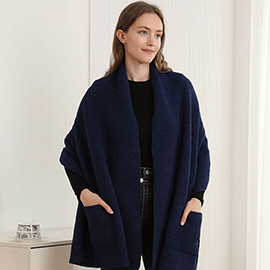 Open Front Pocketed Shawl Cardigan