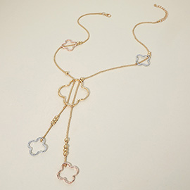 Hammered Metal Open Quatrefoil Long Necklace