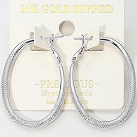 14K Gold Dipped Hypoallergenic Textured Oval Hoop Earrings