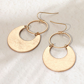 Brushed Geometric Crescent Double Hoop Drop Dangle Earrings