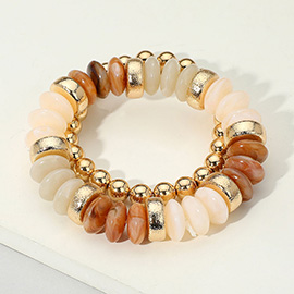 2PCS - Natural Stone Metal Ball Beaded Stretch Double Layered Bracelets