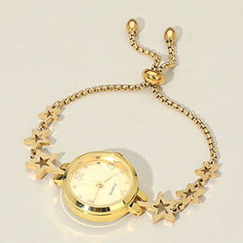 SECRET BOX_Stainless Steel Star Link Adjustable Quartz Watch Bracelet
