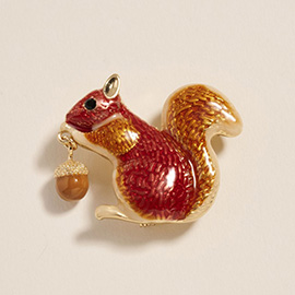 Whimsical Squirrel Acorn Charm Dangle Pin Brooch