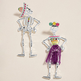 Mismatched Day of the Dead Halloween Skeleton Earrings