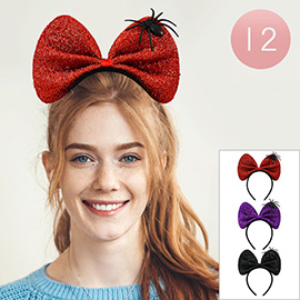 12PCS - Halloween Spider Accent Oversized Bow Headbands