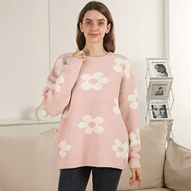 Cozy Daisy Pattern Crew Neck Sweater