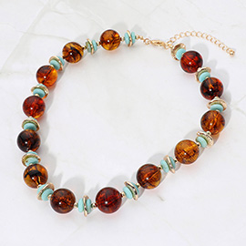 Abstract Marbled Resin Ball Beaded Necklace