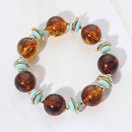 Abstract Marbled Resin Ball Beaded Stretch Bracelet